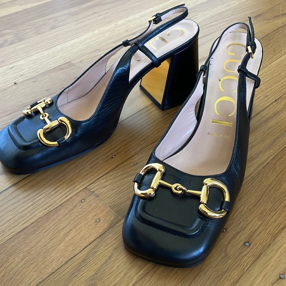 Gucci 2022 mid heel sling back with horsebit detail